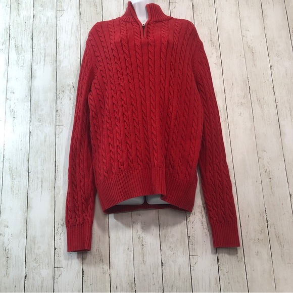 Polo Jeans by Ralph Lauren 1/4 Zip Red Pullover Cable Knit Sweater Large Unisex - Picture 1 of 4